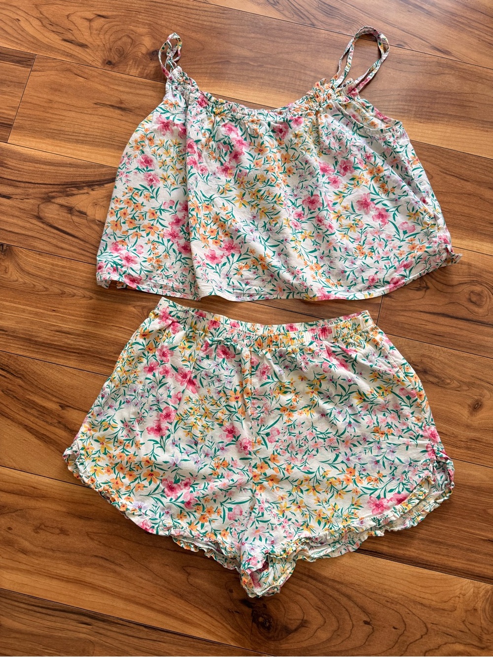 Old Navy Floral Crop Tank & Shorts Pajama Set in White, Pink, Orange, Green